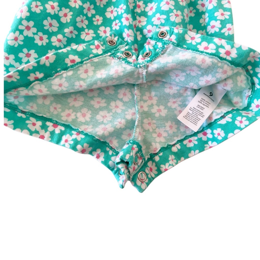 Carter's Baby Girl Green Floral Kids Ruffle Sleeves Romper | 9-12 Months - Picture 3 of 5
